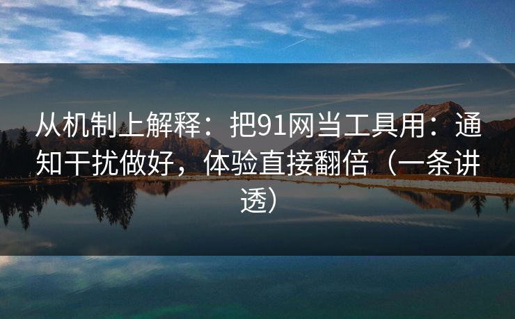 从机制上解释：把91网当工具用：通知干扰做好，体验直接翻倍（一条讲透）